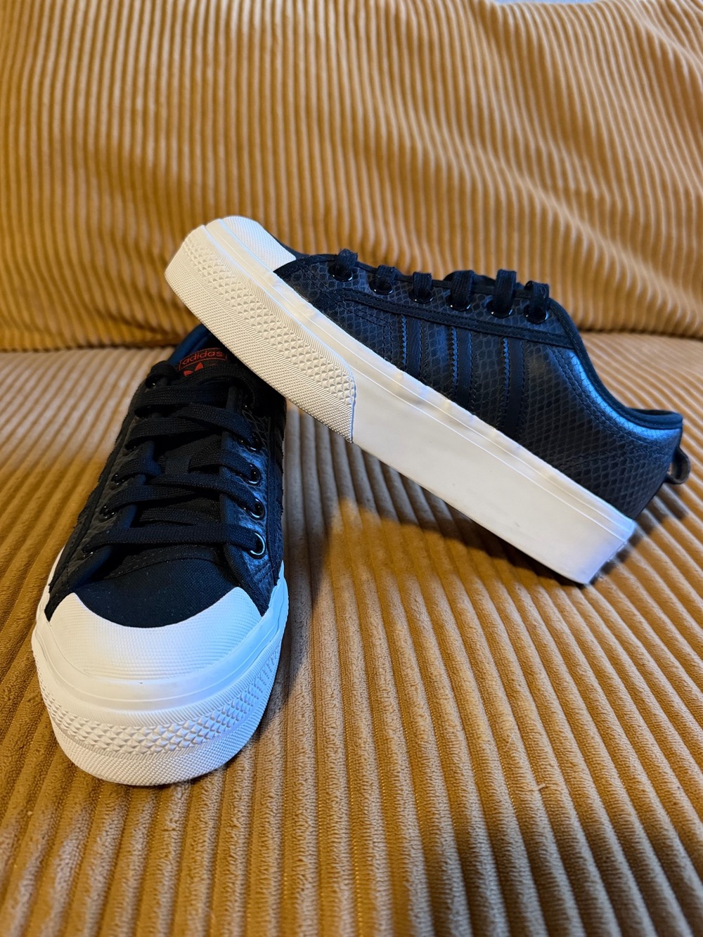 Adidas Nizza black python platform
